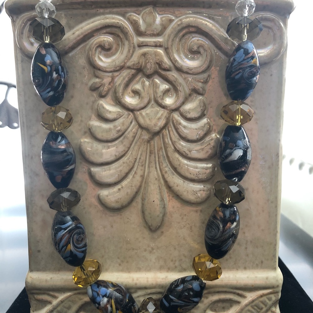 Czechoslovakian glass blown,hand painted necklace